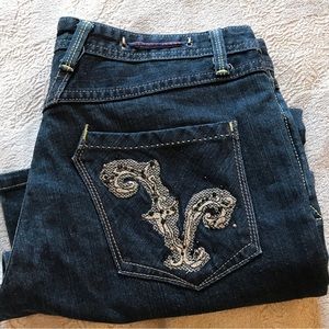 NWOT Vertigo straight jeans black beads embroidered Size 32x 28